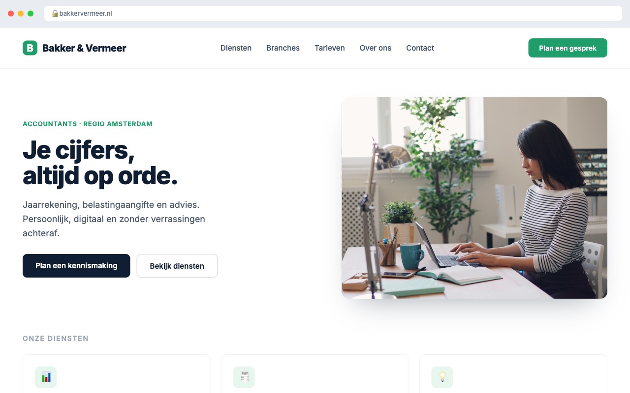 Voorbeeld van een moderne accountantswebsite