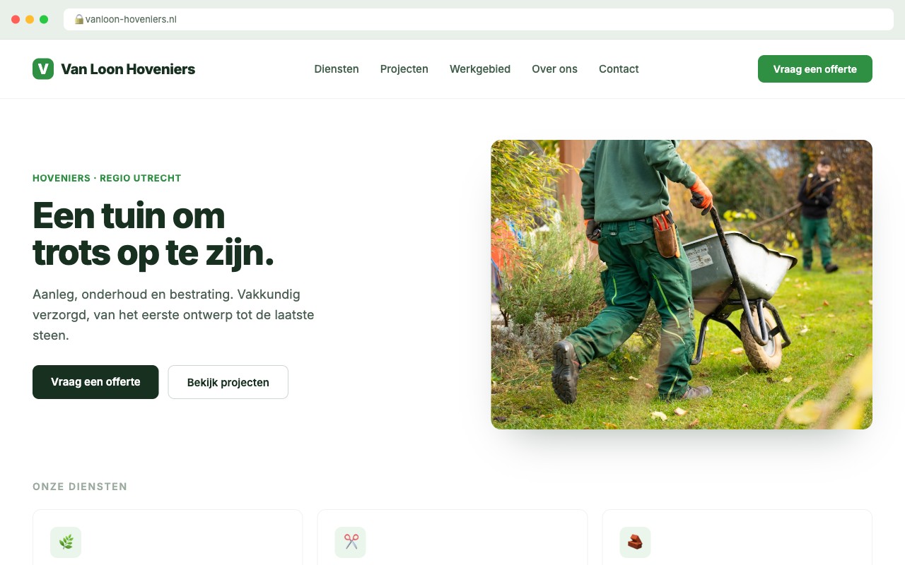 Voorbeeld van een moderne hovenierswebsite