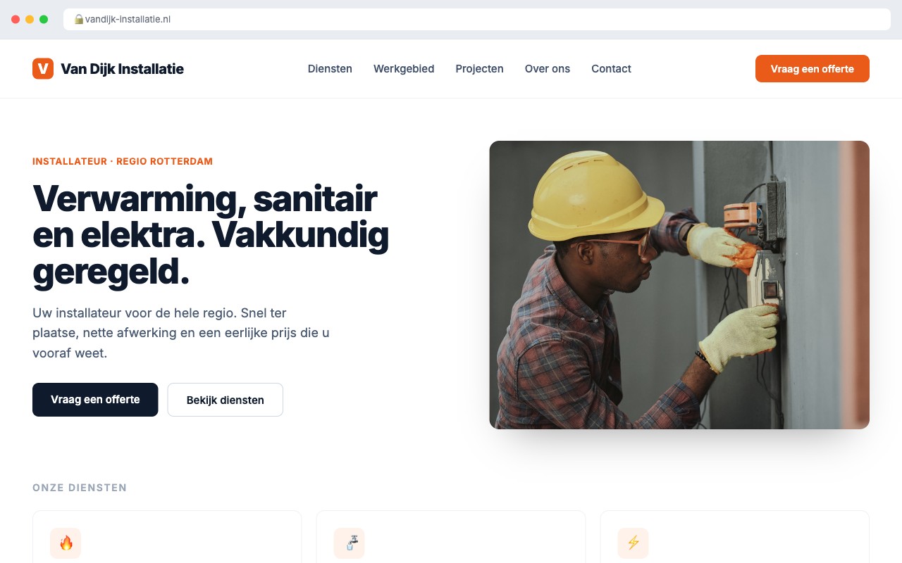 Voorbeeld van een moderne installateurswebsite